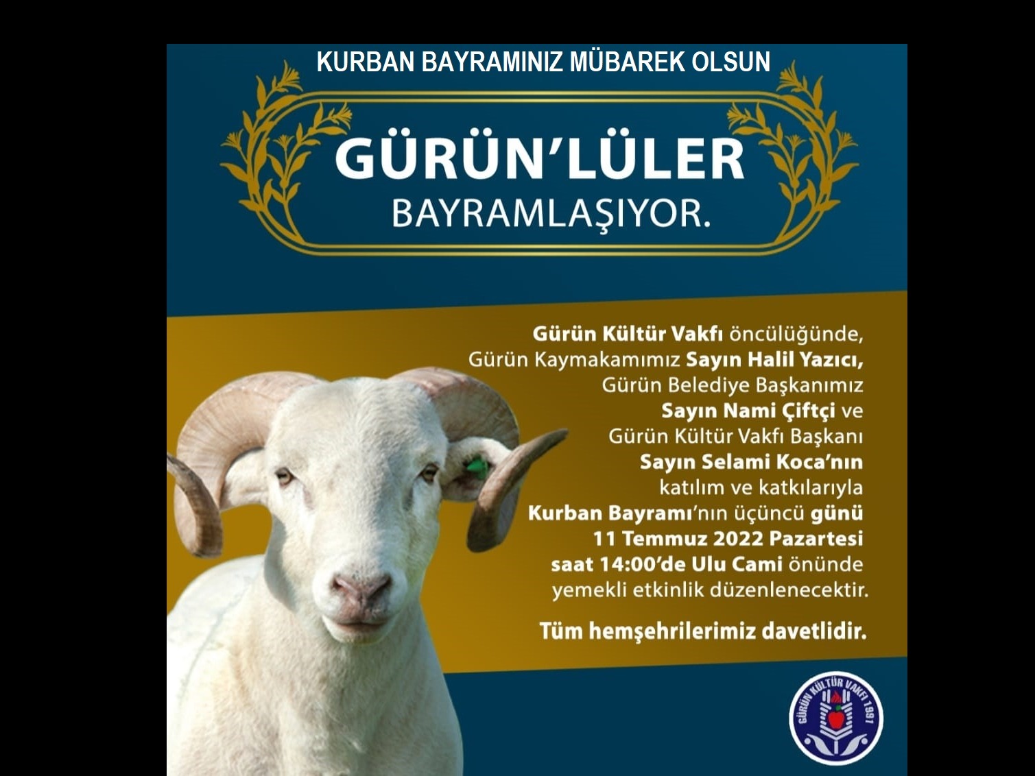 KURBAN BAYRAMINIZI KUTLARIZ