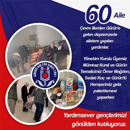 GÜRÜN' E DEPREM BÖLGESİNDEN GELEN AİLELERİMİZE YARDIMLARIMIZ.